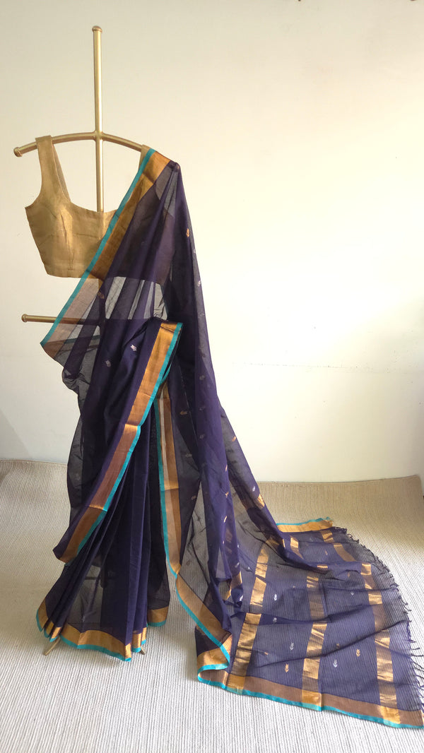 'PAVIKA:Blue' Handwoven Venkatagiri Cotton Saree