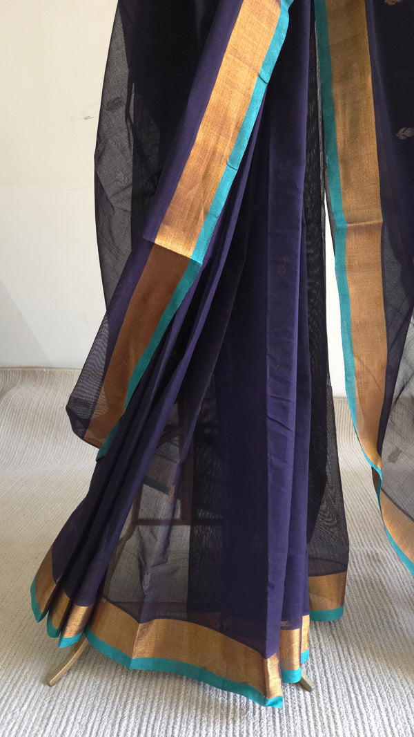'PAVIKA:Blue' Handwoven Venkatagiri Cotton Saree