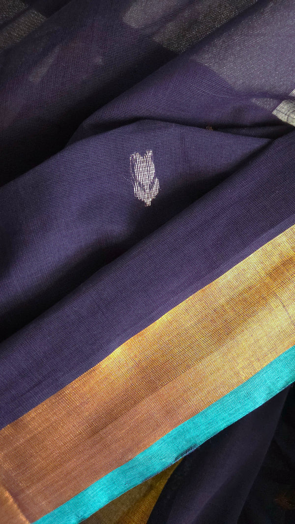 'PAVIKA:Blue' Handwoven Venkatagiri Cotton Saree