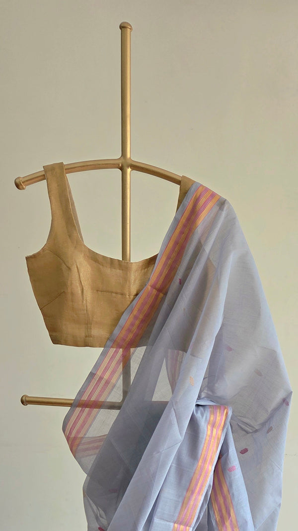 'KAUSHIKI: Grey' Handwoven Venkatagiri Cotton Saree