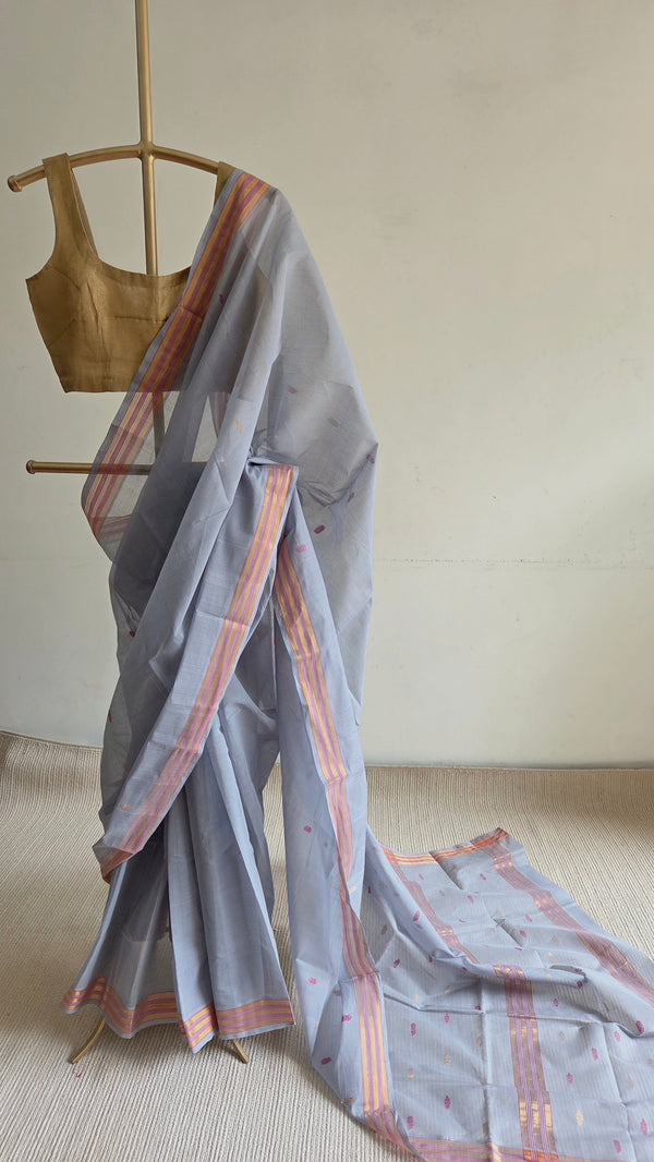 'KAUSHIKI: Grey' Handwoven Venkatagiri Cotton Saree