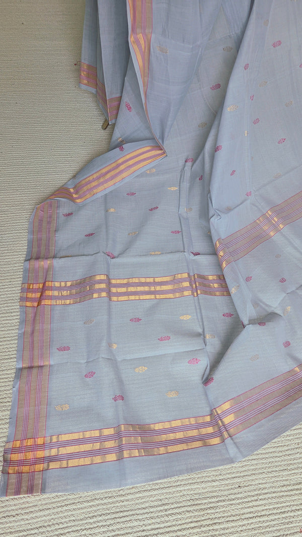 'KAUSHIKI: Grey' Handwoven Venkatagiri Cotton Saree