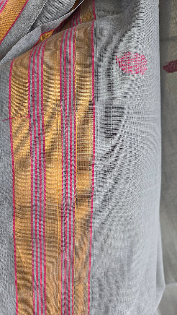 'KAUSHIKI: Grey' Handwoven Venkatagiri Cotton Saree