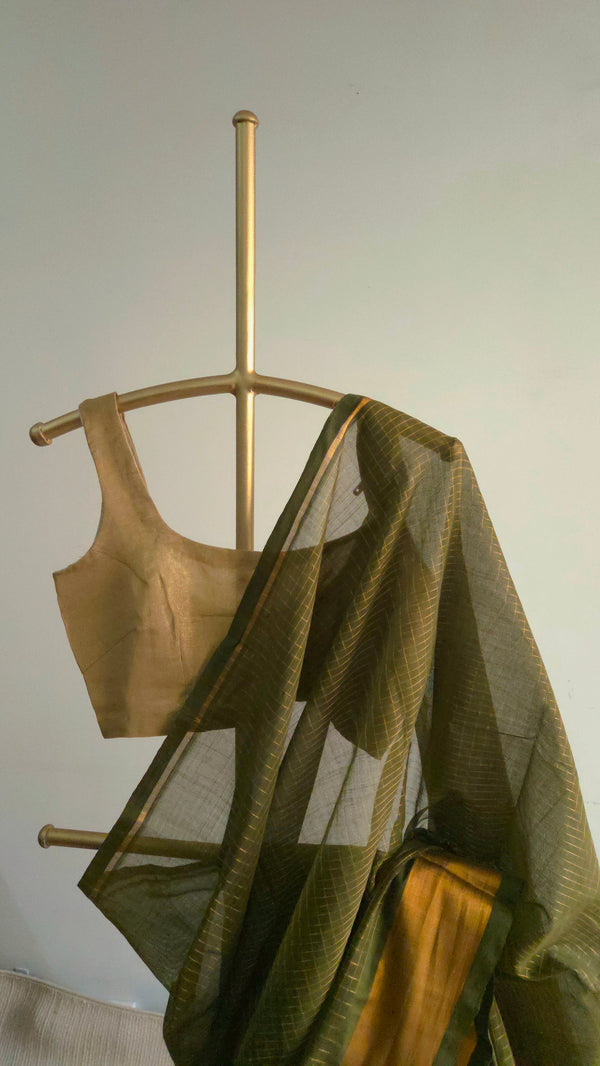'PRANHITA:Olive' Handwoven Venkatagiri Cotton Saree