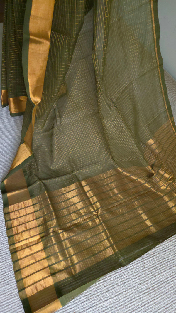 'PRANHITA:Olive' Handwoven Venkatagiri Cotton Saree