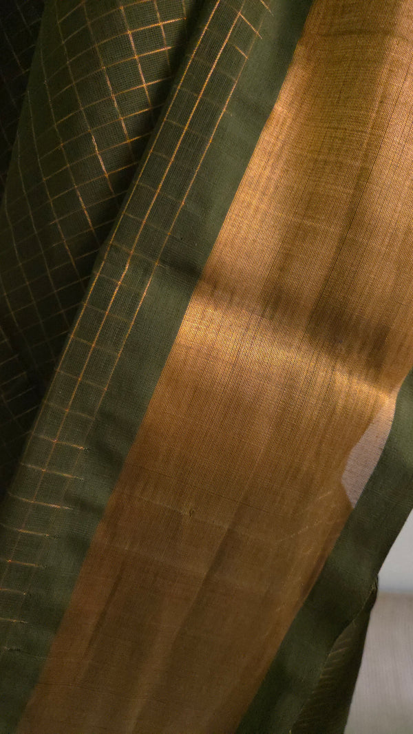 'PRANHITA:Olive' Handwoven Venkatagiri Cotton Saree