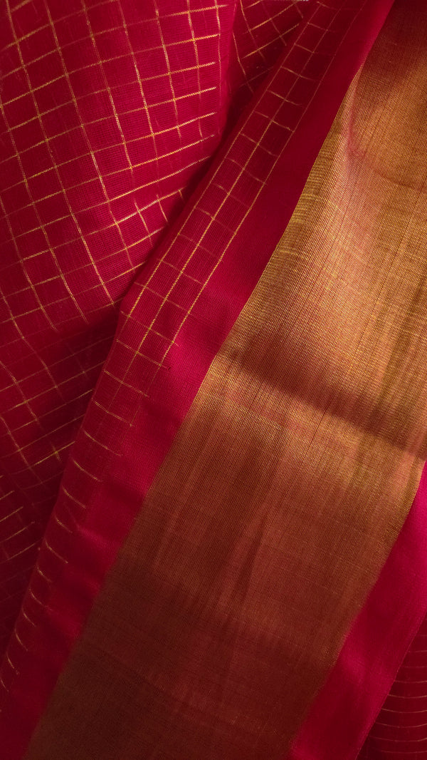 'PRANHITA:Red' Handwoven Venkatagiri Cotton Saree