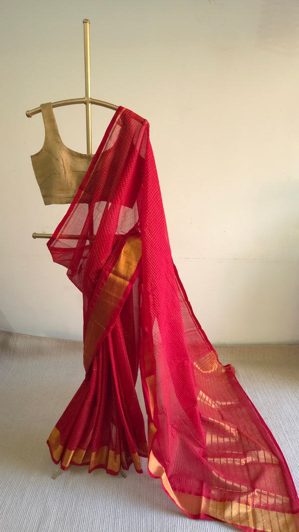 'PRANHITA:Red' Handwoven Venkatagiri Cotton Saree