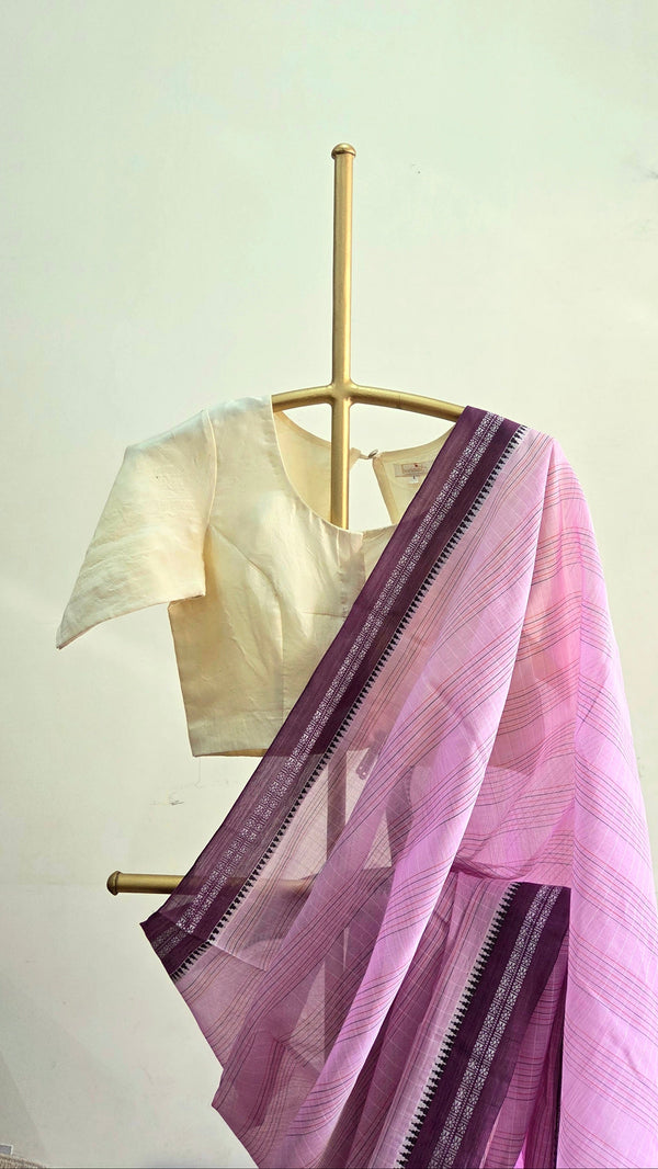 'LILAC PUVVU' Handwoven Narayanpet Cotton Saree
