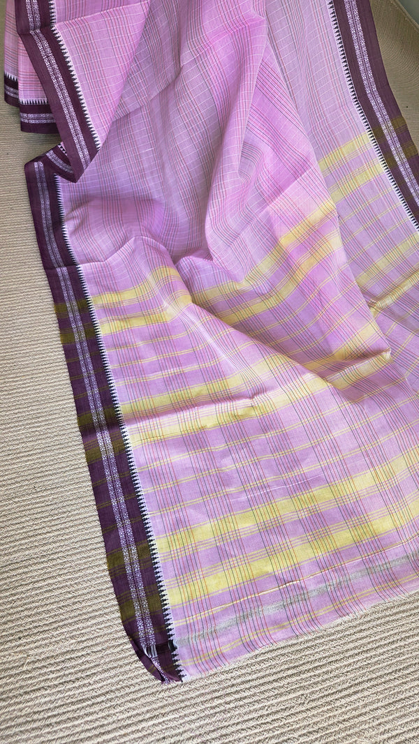 'LILAC PUVVU' Handwoven Narayanpet Cotton Saree
