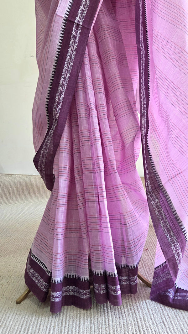 'LILAC PUVVU' Handwoven Narayanpet Cotton Saree