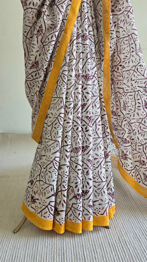 'FREE BIRD: Wine' Hand block printed cotton