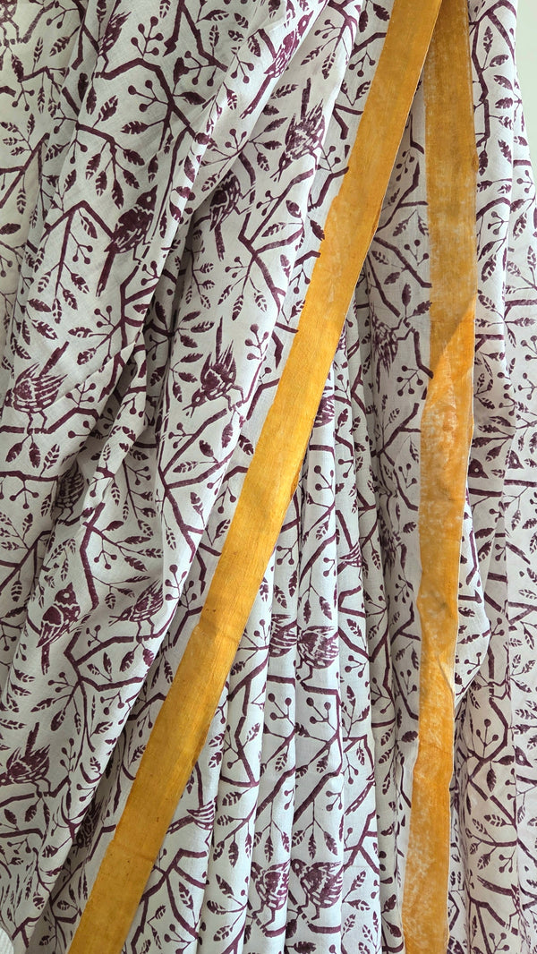 'FREE BIRD: Wine' Hand block printed cotton