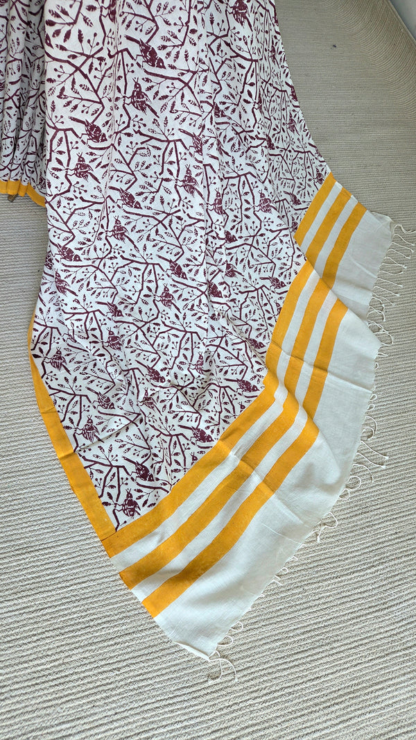 'FREE BIRD: Wine' Hand block printed cotton