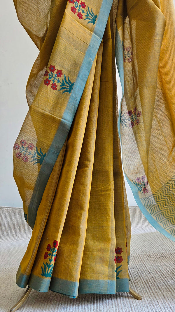 'MALLIKA : Teal' Mangalagiri Cotton Saree