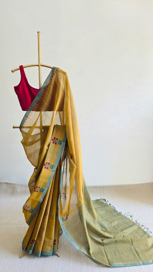 'MALLIKA : Teal' Mangalagiri Cotton Saree