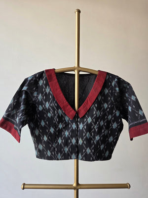'TEAL EMBERS' Pochampally Ikat Cotton Blouse