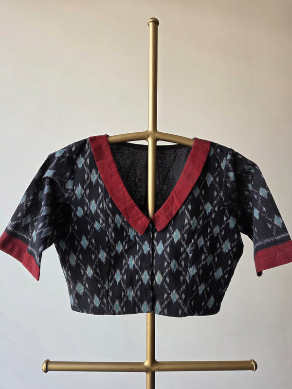 'TEAL EMBERS' Pochampally Ikat Cotton Blouse
