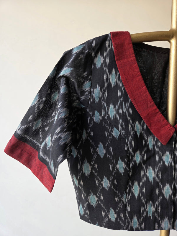 'TEAL EMBERS' Pochampally Ikat Cotton Blouse