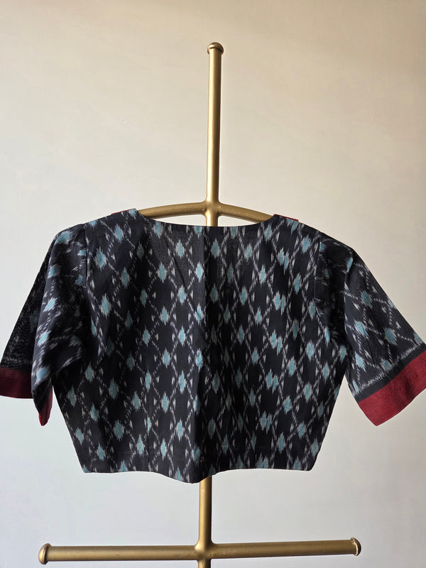 'TEAL EMBERS' Pochampally Ikat Cotton Blouse
