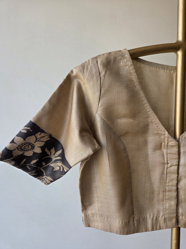 'GILDED GROVE' Pen Kalamkari Tussar Silk Blouse