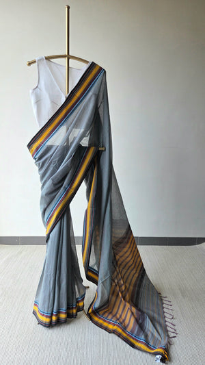 'DAMINI: Grey' Handwoven Begumpuri Saree