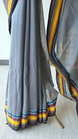 'DAMINI: Grey' Handwoven Begumpuri Saree