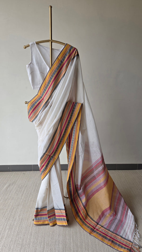 'ANWESHA: Kora' Handwoven Begumpuri Saree