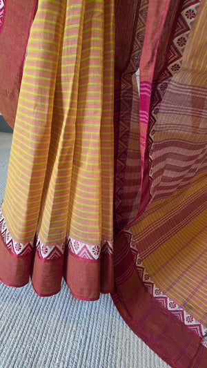 'SHIULI TOLA: Dusty Rose' Handwoven Cotton Dhonekhali Saree