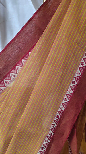 'SHIULI TOLA: Dusty Rose' Handwoven Cotton Dhonekhali Saree