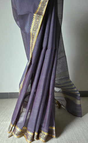 'ALNA-R BHAJ' Handwoven Cotton Dhonekhali Saree