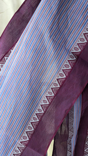 'SHIULI TOLA: Periwinkle' Handwoven Cotton Dhonekhali Saree