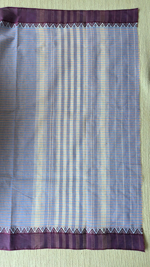 'SHIULI TOLA: Periwinkle' Handwoven Cotton Dhonekhali Saree