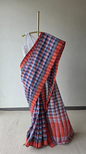 'KULER ACHAR: Peach' Handwoven Cotton Dhonekhali Saree
