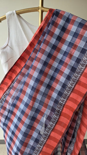 'KULER ACHAR: Peach' Handwoven Cotton Dhonekhali Saree