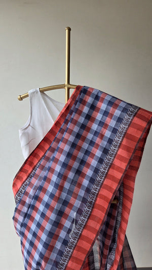 'KULER ACHAR: Peach' Handwoven Cotton Dhonekhali Saree