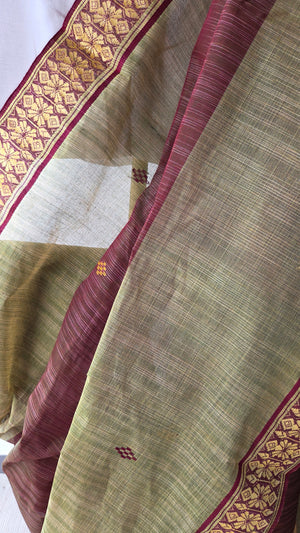 'KATHER JANALA' Handwoven Cotton Dhonekhali Saree