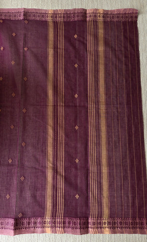 'GOLPER JHURI: Plum' Handwoven Cotton Dhonekhali Saree
