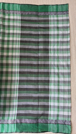 'KATHA-KOLI: Green' Handwoven Cotton Dhonekhali Saree