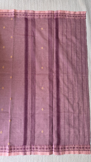 'GOLPER JHURI: Dusty Rose' Handwoven Cotton Dhonekhali Saree