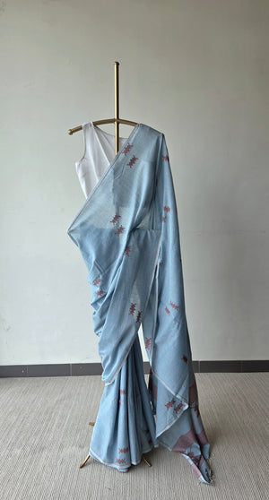 'BANDHAN: Blue' Handwoven Bengal Jamdani Saree