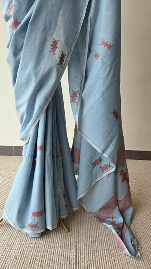'BANDHAN: Blue' Handwoven Bengal Jamdani Saree