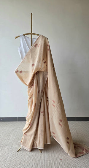'BANDHAN: Light Camel' Handwoven Bengal Jamdani Saree