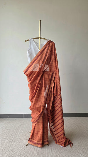 'DORA: Burnt Apricot' Handwoven Begumpuri Saree