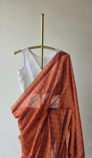 'DORA: Burnt Apricot' Handwoven Begumpuri Saree