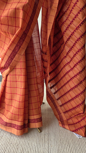 'DORA: Burnt Apricot' Handwoven Begumpuri Saree