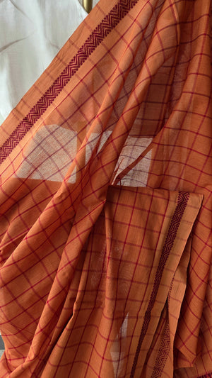 'DORA: Burnt Apricot' Handwoven Begumpuri Saree