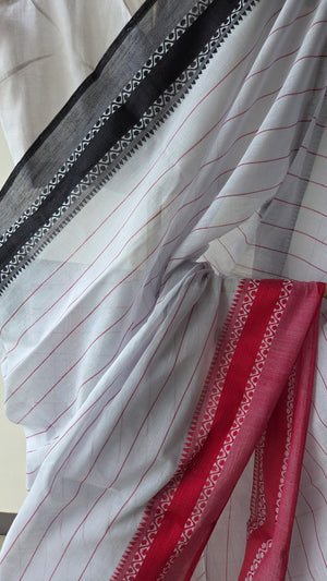'SHWETIKA' Handwoven Cotton Dhonekhali Saree