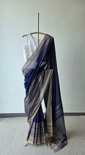 'NEELAMBOR' Handwoven Cotton Dhonekhali Saree