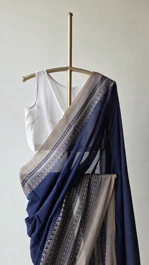 'NEELAMBOR' Handwoven Cotton Dhonekhali Saree
